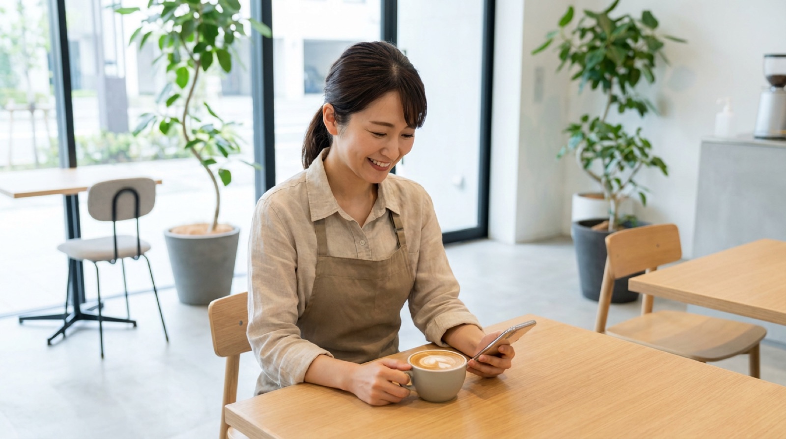 店舗でスマートフォンを操作するスタッフ
